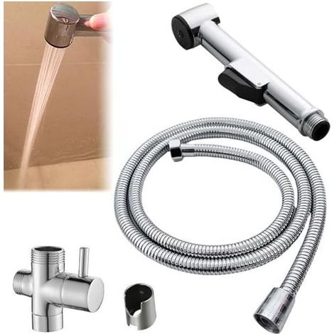 Tragbarer, wandmontierter Bidet-Sprühkopf mit 150 cm langem Edelstahl-Duschschlauch, komplettes Toiletten-Set für Badezimmer, Dusche, Windelreinigung und Haustierbaden - (1/5)