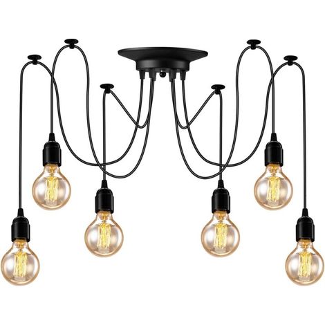 Ulisem Spinnen-Kronleuchter, Pendelleuchte, 6 Köpfe, industrielle Hängelampe, Retro-Kronleuchter, Vintage-Leuchte für Wohnzimmer, Küche, Schlafzimmer (ohne Glühbirnen) (1/4)