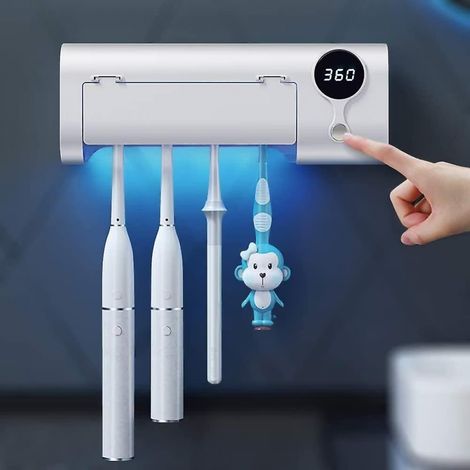BEBUSINGOTO Esterilizador de cepillos de dientes, esterilizador de cepillos de dientes con soporte y función de esterilización, esterilizador de cepillos de dientes de pared para baño. (1/5)