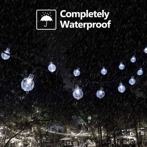 Guirlande lumineuse solaire boule - 30 LEDs cristal 8 modes et étanche - Jardin mariage fête - Blanc froid 6 5m (1/5)