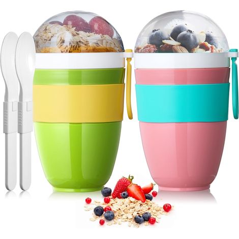 2er-Set Müslibecher to go 500 ml, für Kinder mit Löffel, Müsli, Fächer für Joghurt und Müsli, gefrier-, mikrowellen-, spülmaschinenfest (1/5)