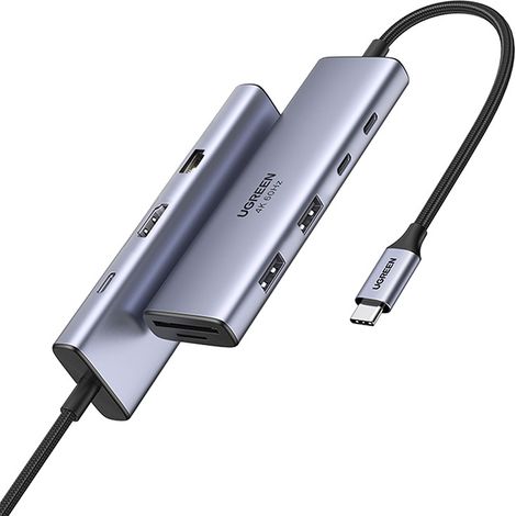 Hub USB-C Ugreen CM498, 3 ports USB, HDMI, VGA, RJ45, lecteur de cartes SD/TF, alimentation 100 W
