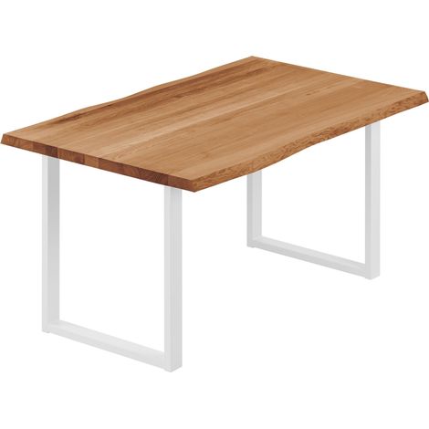 LAMO Manufaktur Esstisch Küchentisch, mit Baumkante 140x60x76 cm (AxBxH), Loft, Dunkel / Weiss, LNB-01-A-004-9016L (1/5)