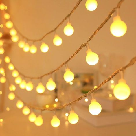 Lichterkette mit Kugeln fürs Schlafzimmer, 20 m, 150 LEDs, mit Stecker, warmweiße Weihnachtsbeleuchtung für drinnen und draußen, Terrasse, Party, Garten, Hochzeit, Weihnachtsbaumschmuck (1/5)