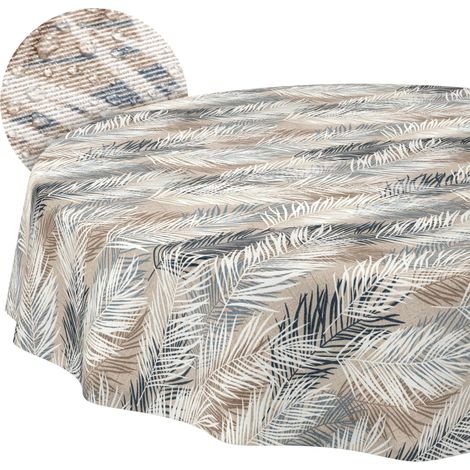 Nappe enduite Feuilles Gris-Beige Ronde Ø 120 cm Anti-Taches (1/5)