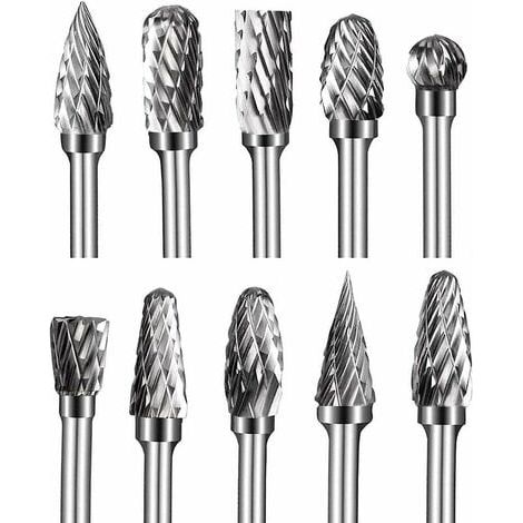 Juego de 10 fresas de carburo de tungsteno de corte doble con vástago de 1/8" y cabezal de afilado de 6 mm (1/5)