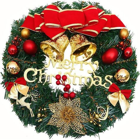 Couronne de Noël 30 cm, Guirlande de Porte avec Boule de Noël Fleur de Noël Bow Berry pour Porte D'entrée, Cheminée et Décoration Murale Intérieur Extérieur- Rouge Vert (1/5)