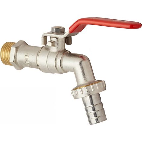 Robinet a boisseau spherique avec raccord au nez - filetage diamètre 1/2" (15x21) - raccord au nez diamètre 3/4" (20x27) poignee inox