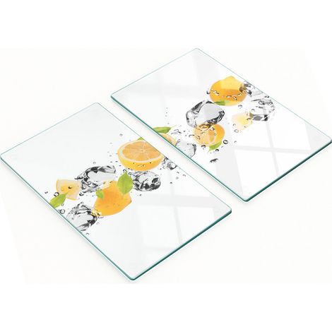 Servierbretter aus Glas mit Zitronen- und Wassermotiven, 2 x 30 x 52 cm (1/5)