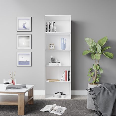 Librería Bob, Blanco, 60 x 190 cm con 5 compartimentos, Vicco