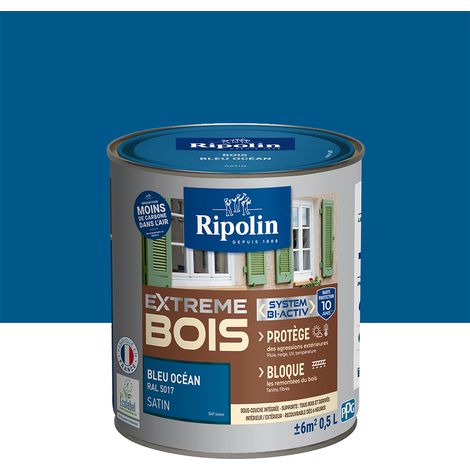 Ripolin – Peinture satinée pour bois intérieur et extérieur 0,5L – Bleu océan RAL 5017 – Haute protection 10 ans – Ultra couvrante (1/6)