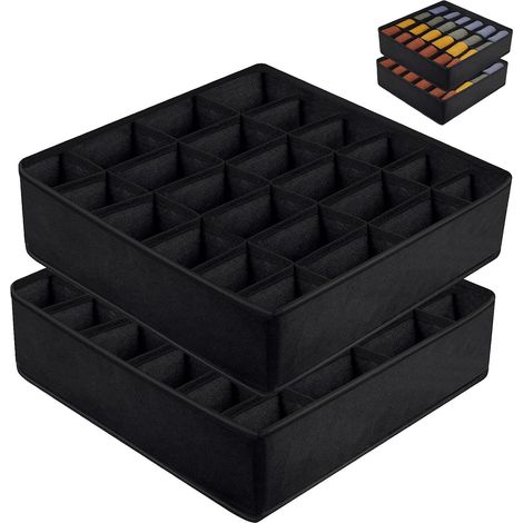 Set di 2 organizer pieghevoli per cassetti con 24 scomparti - Organizzatori per armadio - Antibatterici, antipolvere e inodori - Per biancheria intima (nero) (1/5)