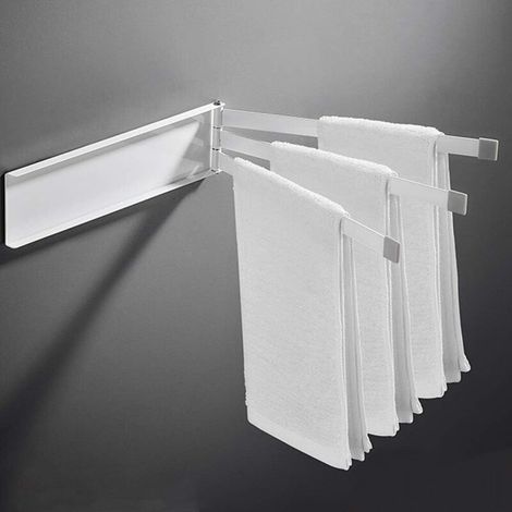 Porte-serviettes mural pivotant avec 3 barres en acier inoxydable blanc - Rotation à 180 ° - Pour cuisine, salle de bain, toilettes - 3 barres