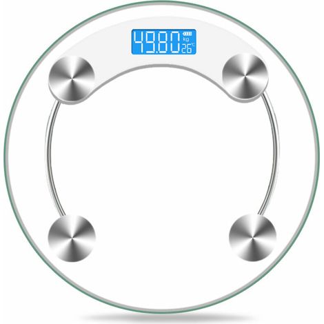 Balance pèse-personne numérique en verre avec portée de 180 kg et écran LCD,Blanc transparent (1/5)