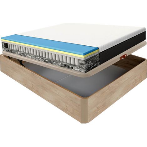 Colchón Emma 25 cm premium fresh + sommier pliant bois divers coloris hauteur 32 cm  150x190 cm - Chêne