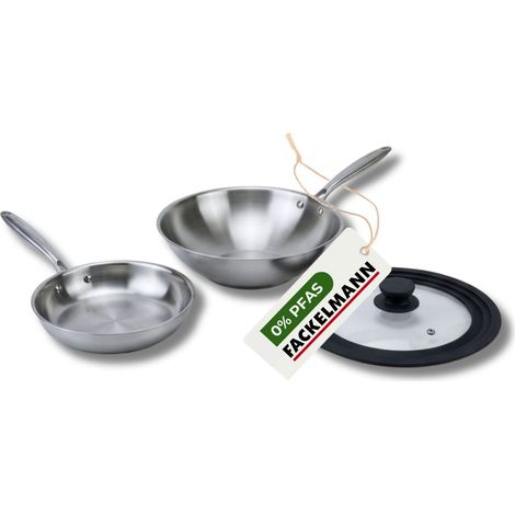 Set de 2 poêles de cuisson 24/28 cm en acier inoxydable avec 1 couvercle de cuisson universel Fackelmann Vita3 (1/5)