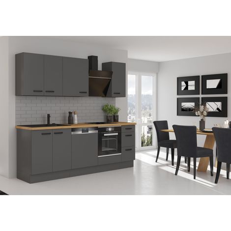Küche NESSA Basic 240 cm Anthrazit Grau Küchenzeile Küchenblock Einbauküche (1/5)