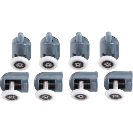 8 x Roulettes doubles pour porte de douche en haut et en bas, roulettes de roulement pour salle de bain, roue unique (1/4)