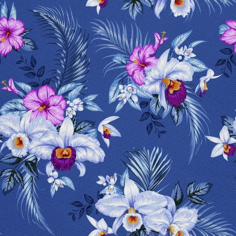 Tela Oxford decorativa para exteriores - motivo: ramos de flores sobre fondo azul I DX327 (1/5)