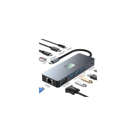 USB C, USB Docking Station USB-C Adaptateur 11-in-1 multiport pour MacBook Pro Air M1, 4K 60Hz HDMI, 3 USB 3.2 10Gbps, VGA, Ethernet LAN, 100WPD, pour iPad & Autres appareils Type-C