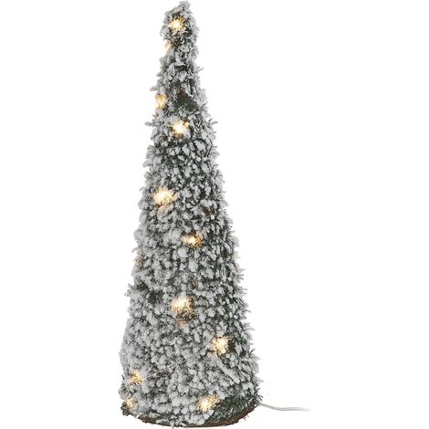 Albero decorativo cono pino innevato con luci led bianco caldo per decorazione natalizia -40 cm