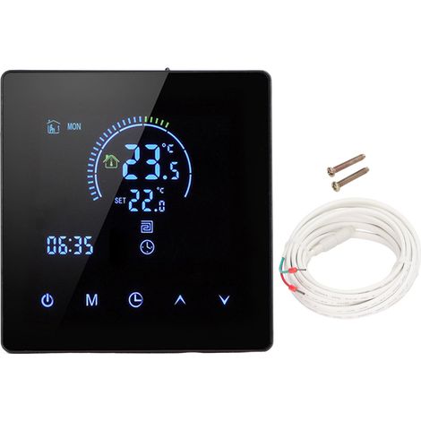 Programmierbarer digitaler LCD-Thermostat (16 A) für elektrische Heizung in Haus, Büro, Hotel, 90–240 V, Schwarz