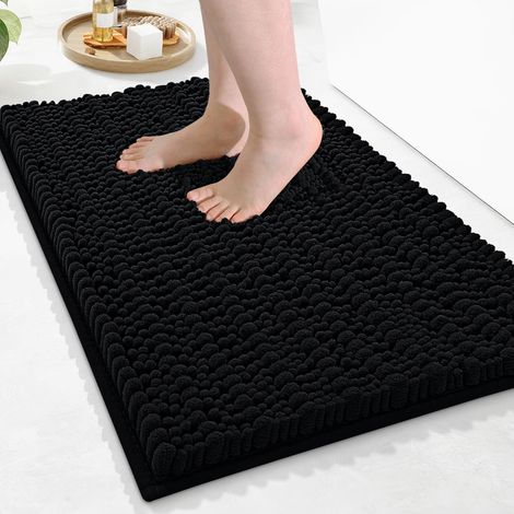 Tapis De Salle De Bain - Chenille - 60 X 40 Cm - Anti-dérapant - Absorbant - Lavable En Machine - Noir (1/5)