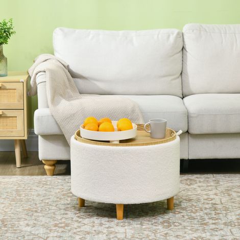 Hocker mit Stauraum und Klappdeckel Ø56x42 cm Weiß OKMYHOME (1/5)