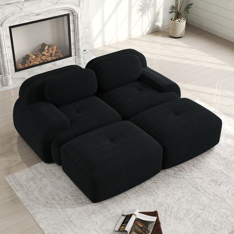 Sofá modular de 2 plazas en pana negra, sin estructura, con chaise longue DESVIAE (1/5)