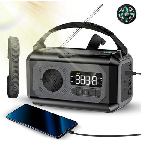 Radio di emergenza Toivize AM/FM/NOAA a energia solare con manovella, torcia a LED, funzione SOS e porta USB, batteria da 12000 mAh e funzione di ricarica per telefono, ideale per escursioni, campeggi (1/5)