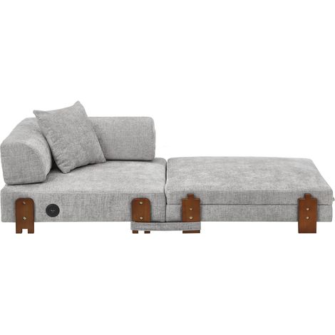 Sofá cama plegable 2 en 1 de tejido gris claro con USB, Type-C y almacenaje (1/5)