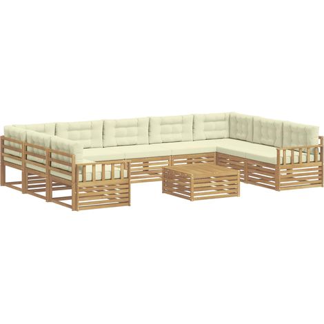 Conjunto de sofás de exterior 10 uds. 9 plaza Blanco y Crema vidaXL (1/5)