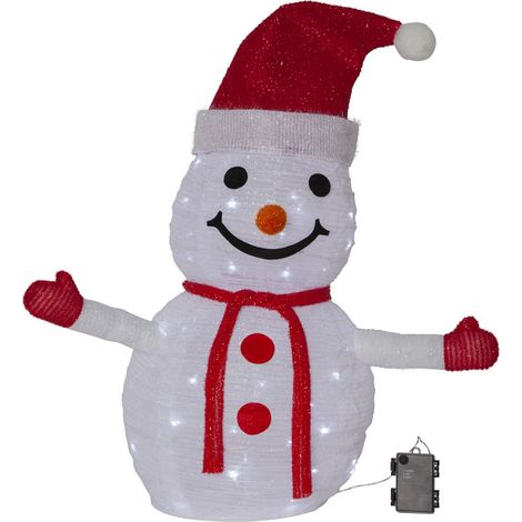 Éclairage de Noël extérieur Star Trading 'Tecidy', bonhomme de neige 3D illuminé, piles + minuteur, blanc, H 70 cm (1/4)