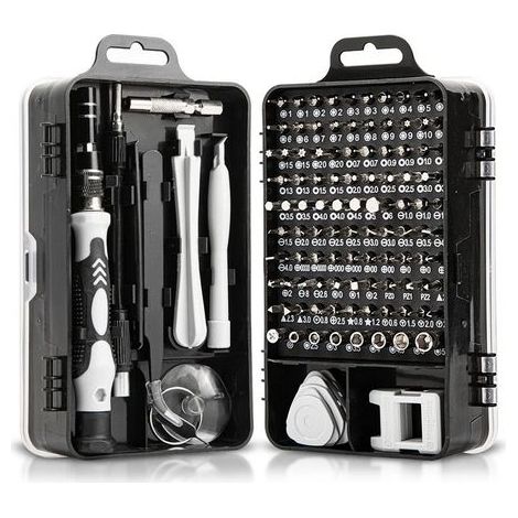 Kit Tournevis de Précision, Kit Mini Tournevis Magnétique, Set Outils Informatique de Réparation pour PC, Laptop, Phone, Lunettes, Mac, Smartphone, Bricolage, Consoles de Jeux, 120 en 1 Noir (1/5)