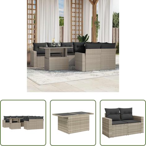 vidaXL Canapé extérieur - Salon de jardin 9 pcs avec coussins gris clair résine tressée (1/5)