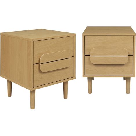 Set of 2 vintage oak wood effect bedside tables with 2 drawers, Juliana 40x40x50 cm