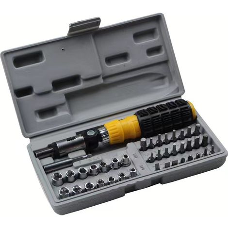 Set da 41 pezzi comprendente cacciaviti a cricchetto e bussole, realizzati in acciaio resistente per riparazioni automobilistiche.