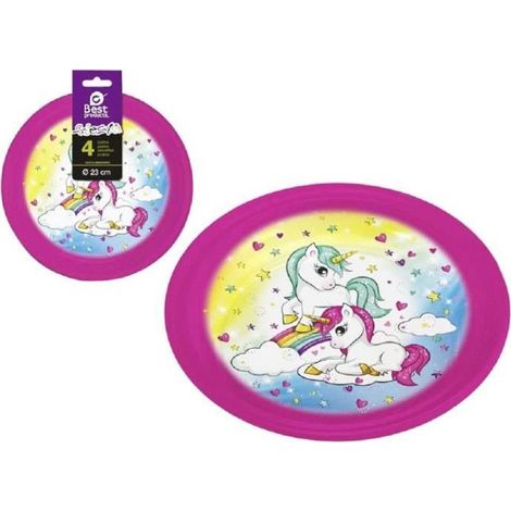 Assiettes jetables - Juinsa - Licorne - 18 cm - Rose - Set de 6