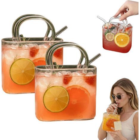 Sac à main en verre pour boissons, sac à main unique de 66 ml avec poignée intégrée, vase pour bol à poisson pour fleur, sac à verre à vin funky, cadeaux esthétiques pour femme, fête, bar (2 (1/5)