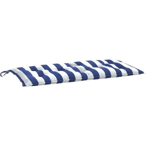 Coussin de banc de jardin à rayures bleues et blanches 100x50x7 cm (1/5)