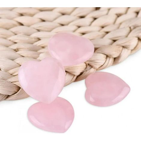 Ornement En Quartz Rose - Forme De Cœur - Pierre Semi-Précieuse Naturelle - Décoration De Bureau Ou Intérieure - Lot De 4 (1/5)