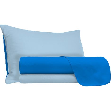 Set Lenzuola Sopra Sotto e Federe Doubleface Royal/Azzurro 1 Piazza e Mezzo (1/5)