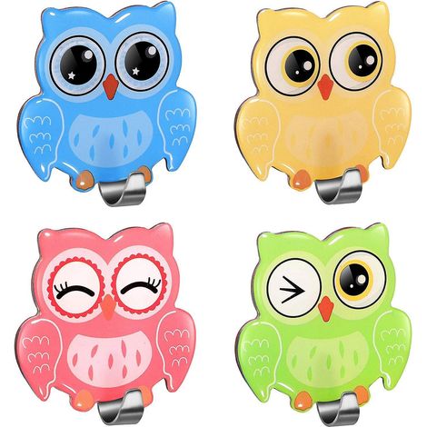 Crochets en acier inoxydable en forme de hibou - Lot de 4, crochets muraux autocollants pour salle de bain, cuisine et salon (1/5)