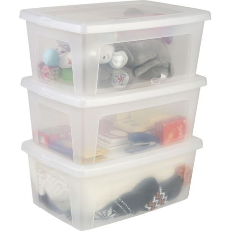 Iris Ohyama 3 Cajas de Almacenaje Plástico Versátiles con Tapa, 11L, Transparente, Cierre fácil, Apilable, para Armario, Estante, Aula, Organizadora, Ropa, Zapatos, Libre de BPA, MCB-11 (1/5)