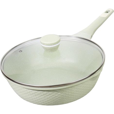 Poêle Sauteuse Wok Antiadhésive 30 cm - 100% sans PFAS ni PFOA - Compatible Tous Feux (Induction, Gaz, Électrique, Vitro) - Grande Capacité 5,5L Hauteur 9cm avec Couvercle - Revêtement Granit