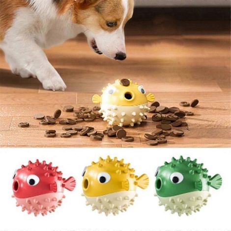 Dog Leakage Food Ball Fish Shape Molar Bite Toys Red--