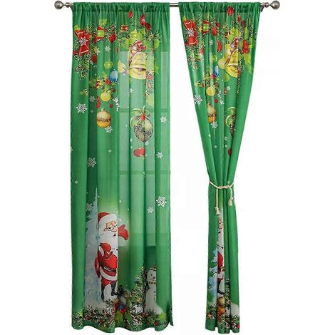Rideaux de Noël pour la décoration de chambre, disponibles en 3 couleurs : panneaux transparents avec coulisses, vert (132 x 213 cm). (1/5)