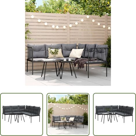 vidaXL Sofá de jardín con cojines acero y textilene negro (1/5)
