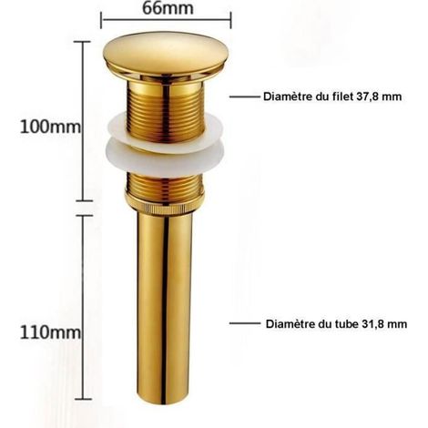 Bonde de Lavabo - Laiton Doré - 210 mm - Pour Ouverture 40 à 50 mm - Unité (1/4)