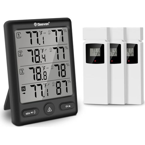 Thermomètre intérieur extérieur sans fil avec 3 capteurs à distance, hygromètre électronique, jauge de température avec portée de 60m Conditions sans obstruction (1/5)